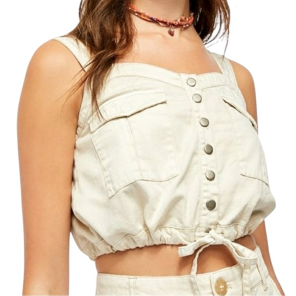 We The Free Tops - Free People We The Free Palm Desert Denim Tank Top Ivory Women’s Small